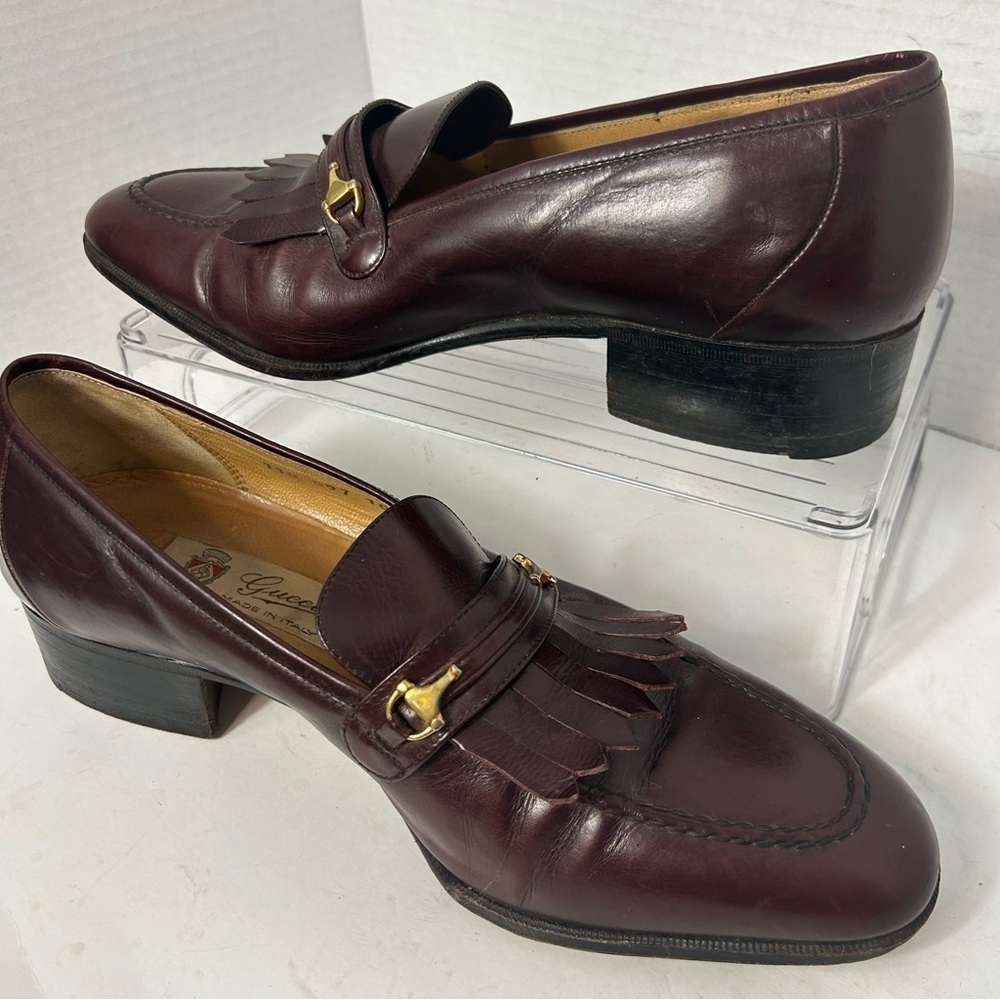 GUCCI Authentic Men’s Loafer Fringe Oxblood Made in Italy 41 US 9.5 US Horsebit - Picture 7 of 14